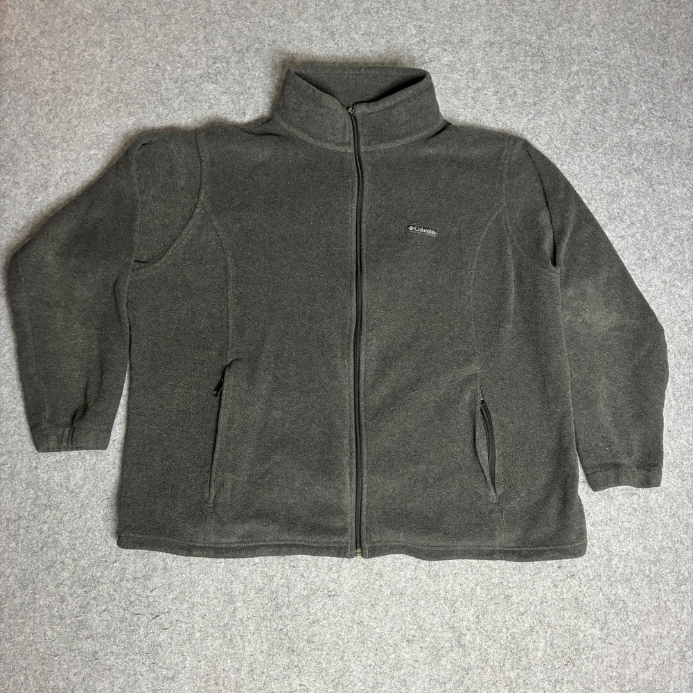 Columbia Fleece Jacket Women 3X Gray Excellent Full Zip Mock Neck Outdoor Layer